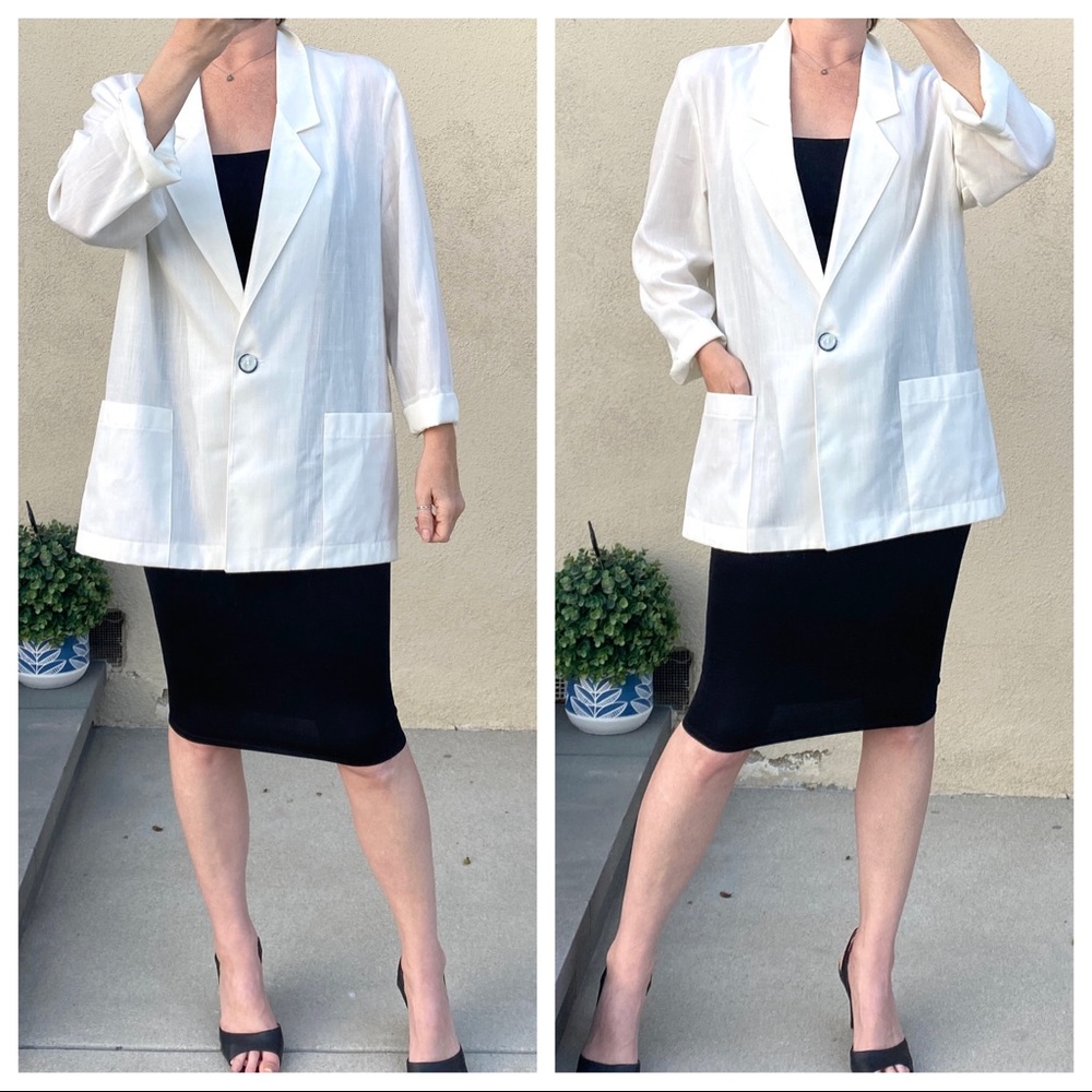 SAG HARBOR vintage white blazer long jacket pockets 1990s 90s Y2K plus size 16 - Picture 8 of 8